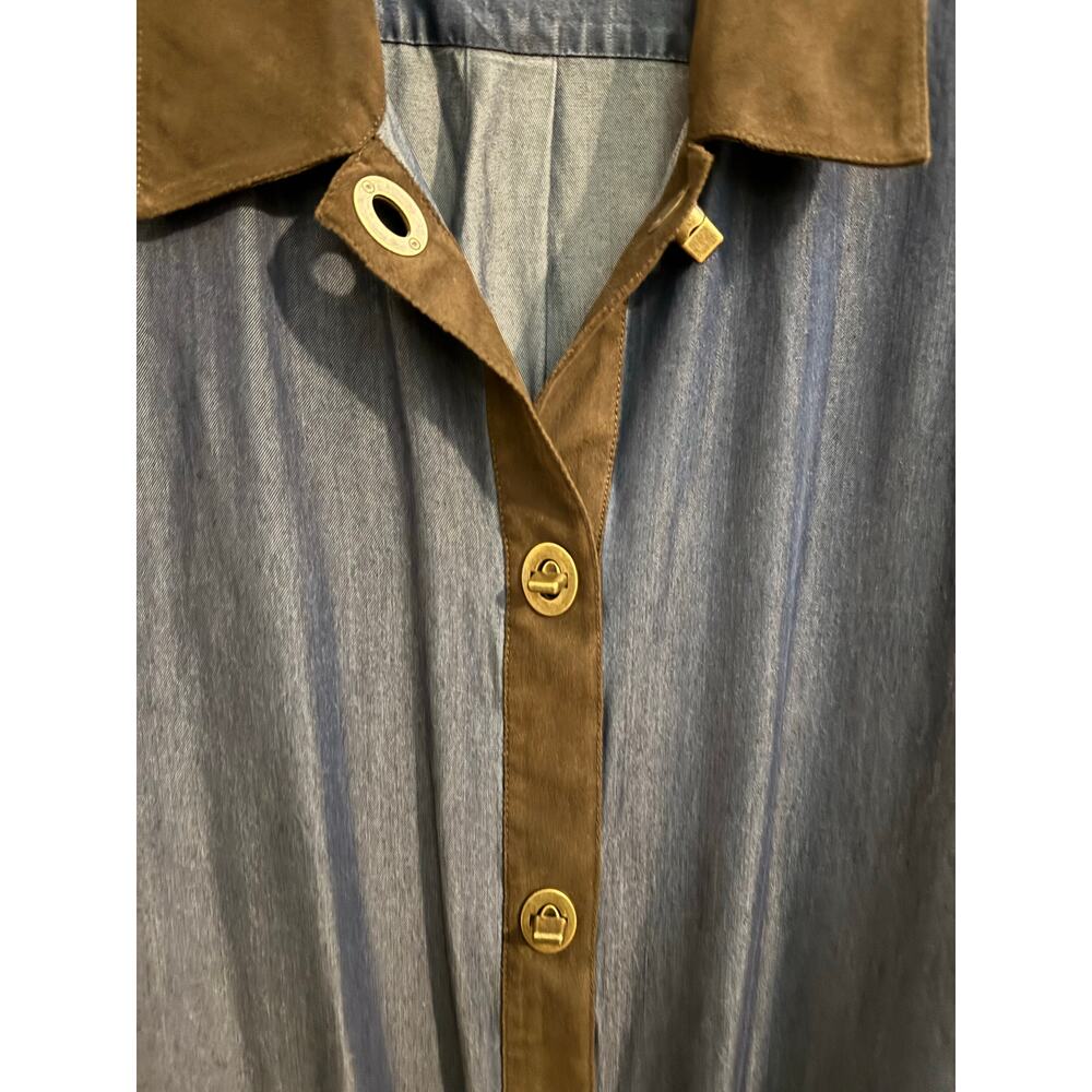 Soft Surroundings Chambray Shirt Dress Faux Suede Western Plus 2X Blue. - Picture 5 of 9